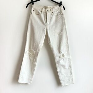 Levi's Premium Wedgie Fit White Jean High Rise Distressed Button Fly Size 24